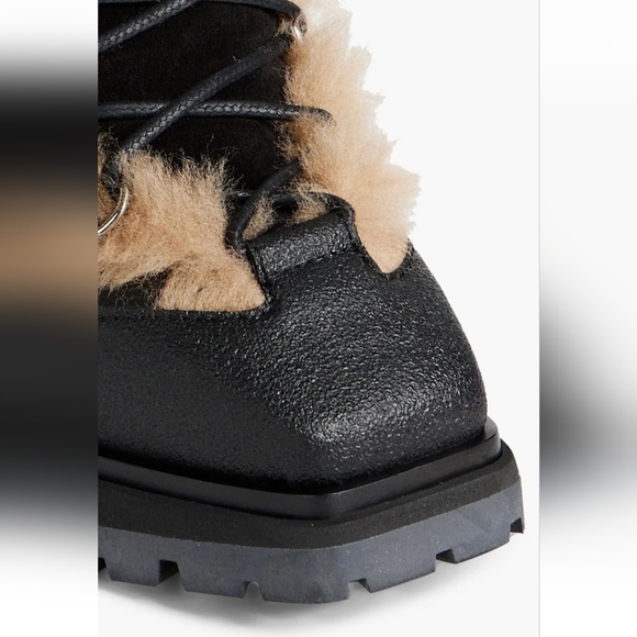 NEW JIMMY CHOO MADYN 130 SHEARLING TRIMMED LACE UP LEATHER ANKLE BOOTS - Picture 4 of 12